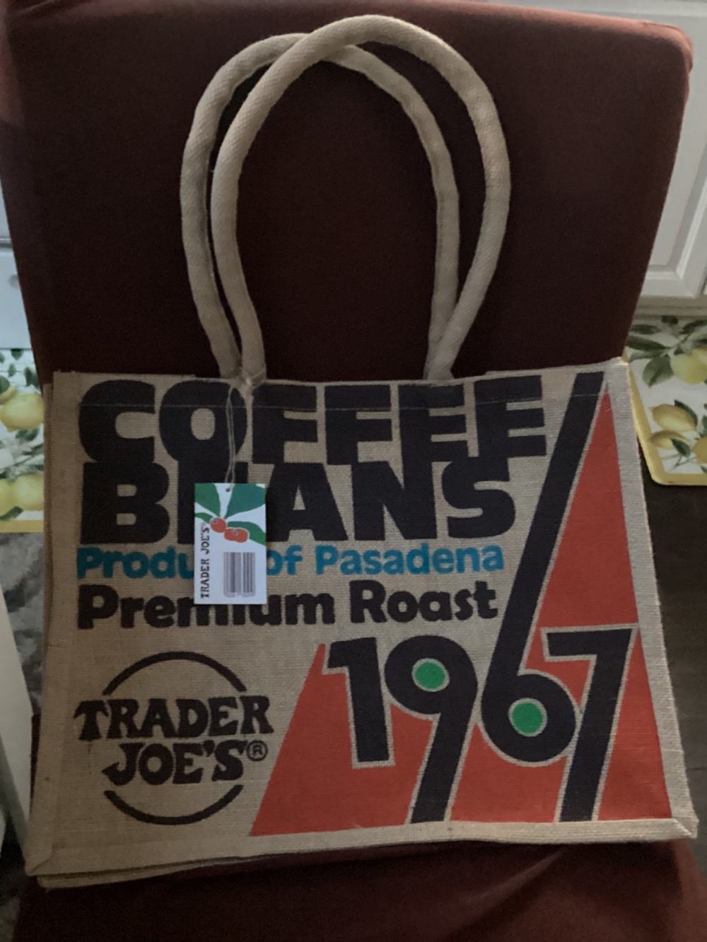 Trader Joe's Large Jute Pasadena Coffee Beans Tote NWT - Picture 4 of 7